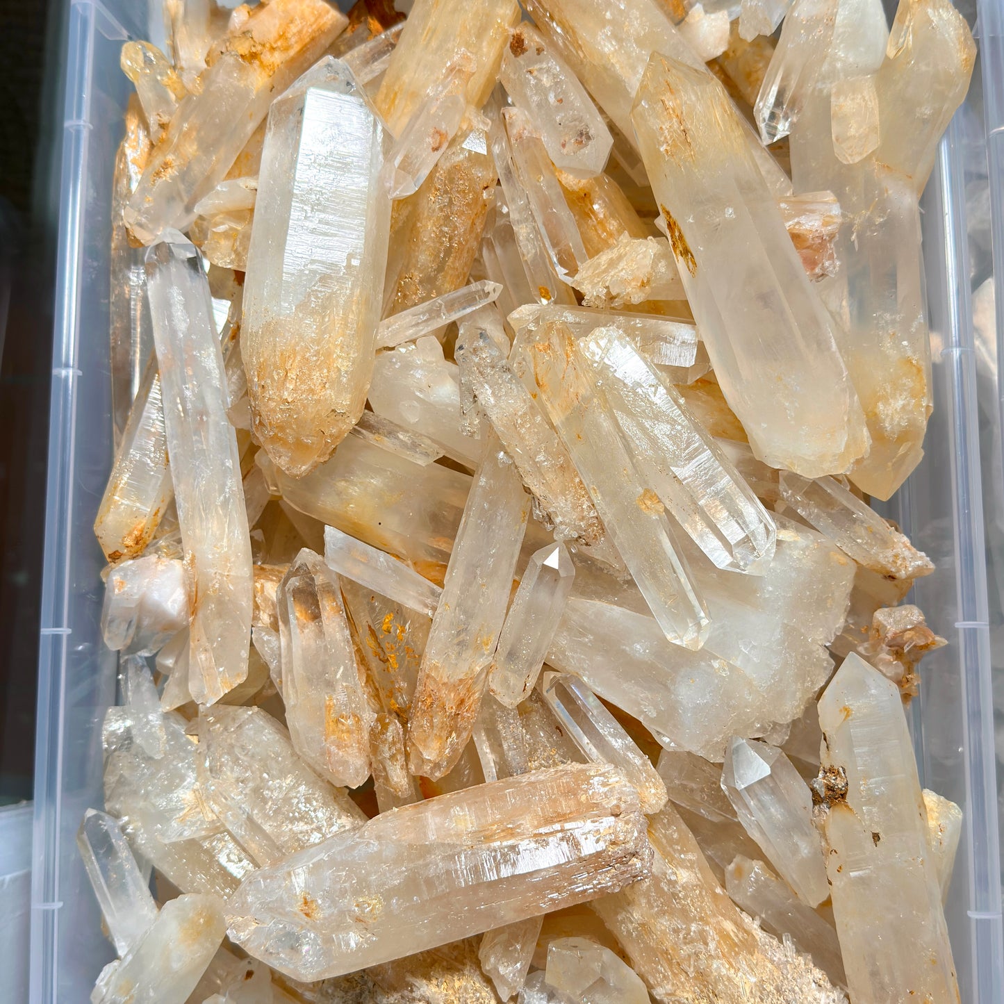 Golden Healer Blue Smoke Lemurian Quartz Crystal Points/Wands (Mixed Size) by the kilo BULK