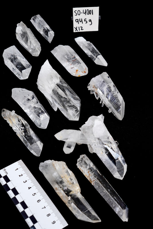 SUPER OPTICAL LEMURIAN QUARTZ POINTS (SO-4001) | WHOLESALE LOT | MEDIUM SIZE 945g x12