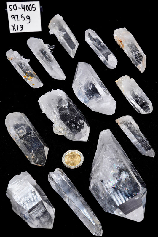 SUPER OPTICAL LEMURIAN QUARTZ POINTS (SO-4005) | WHOLESALE LOT | MEDIUM SIZE 925g x13