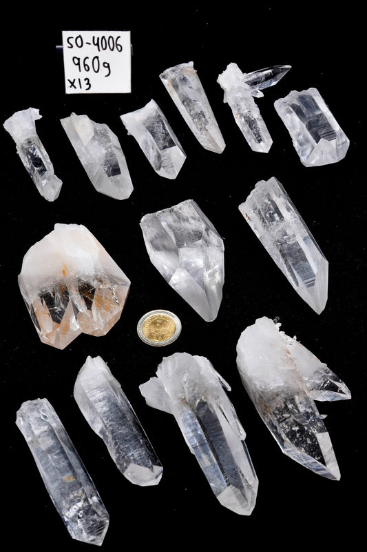 SUPER OPTICAL LEMURIAN QUARTZ POINTS (SO-4006) | WHOLESALE LOT | MEDIUM SIZE 960g x13