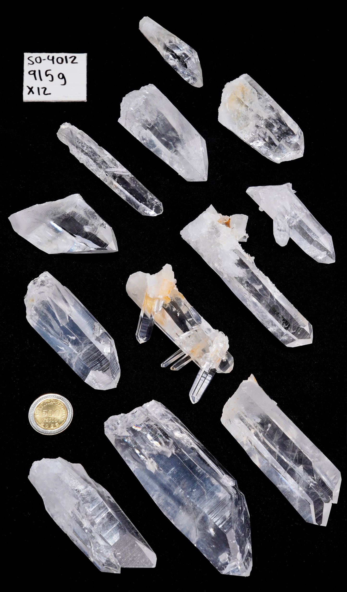 SUPER OPTICAL LEMURIAN QUARTZ POINTS (SO-4012) | WHOLESALE LOT | MEDIUM SIZE 915g x12