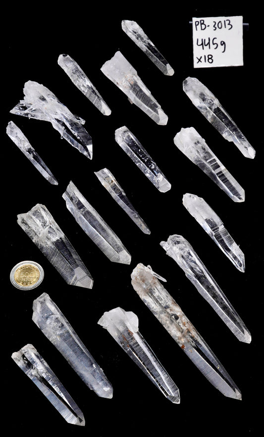 PEÑAS BLANCAS LASER SUPER OPTICAL LEMURIAN QUARTZ POINTS (PB-3013) | WHOLESALE LOT | MEDIUM SIZE 445g x18