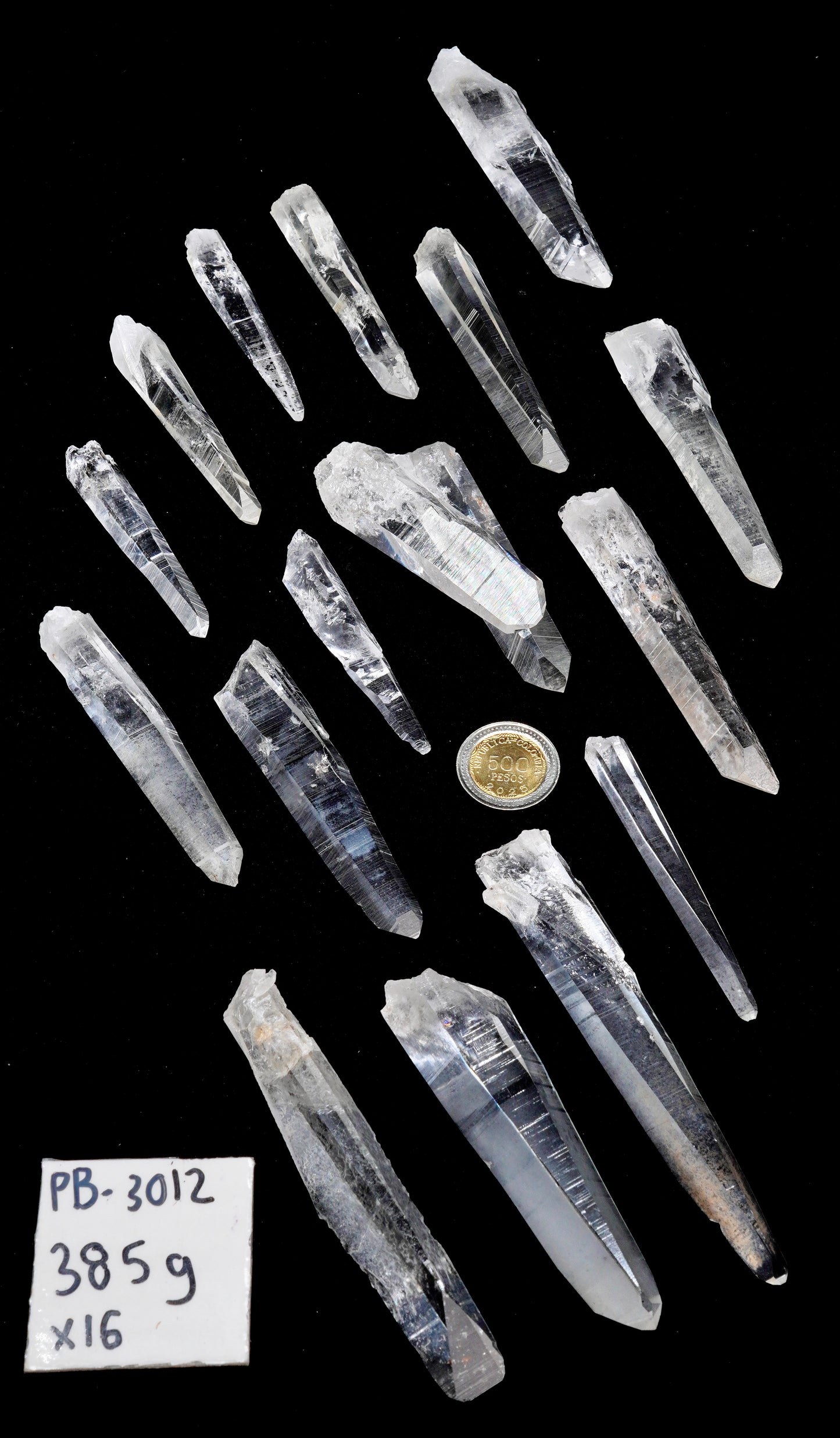 PEÑAS BLANCAS LASER SUPER OPTICAL LEMURIAN QUARTZ POINTS (PB-3012) | WHOLESALE LOT | MEDIUM SIZE 385g x16
