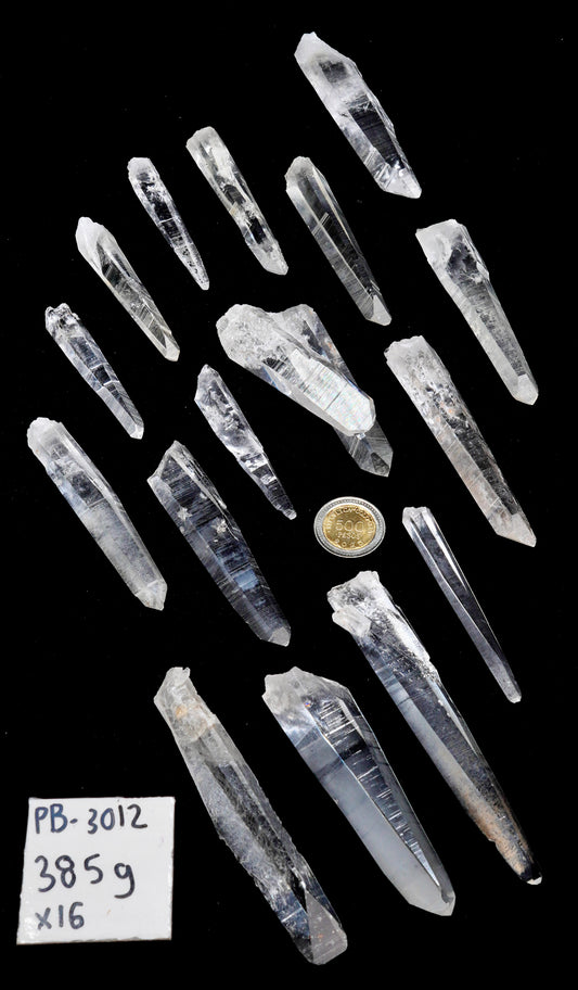 PEÑAS BLANCAS LASER SUPER OPTICAL LEMURIAN QUARTZ POINTS (PB-3012) | WHOLESALE LOT | MEDIUM SIZE 385g x16