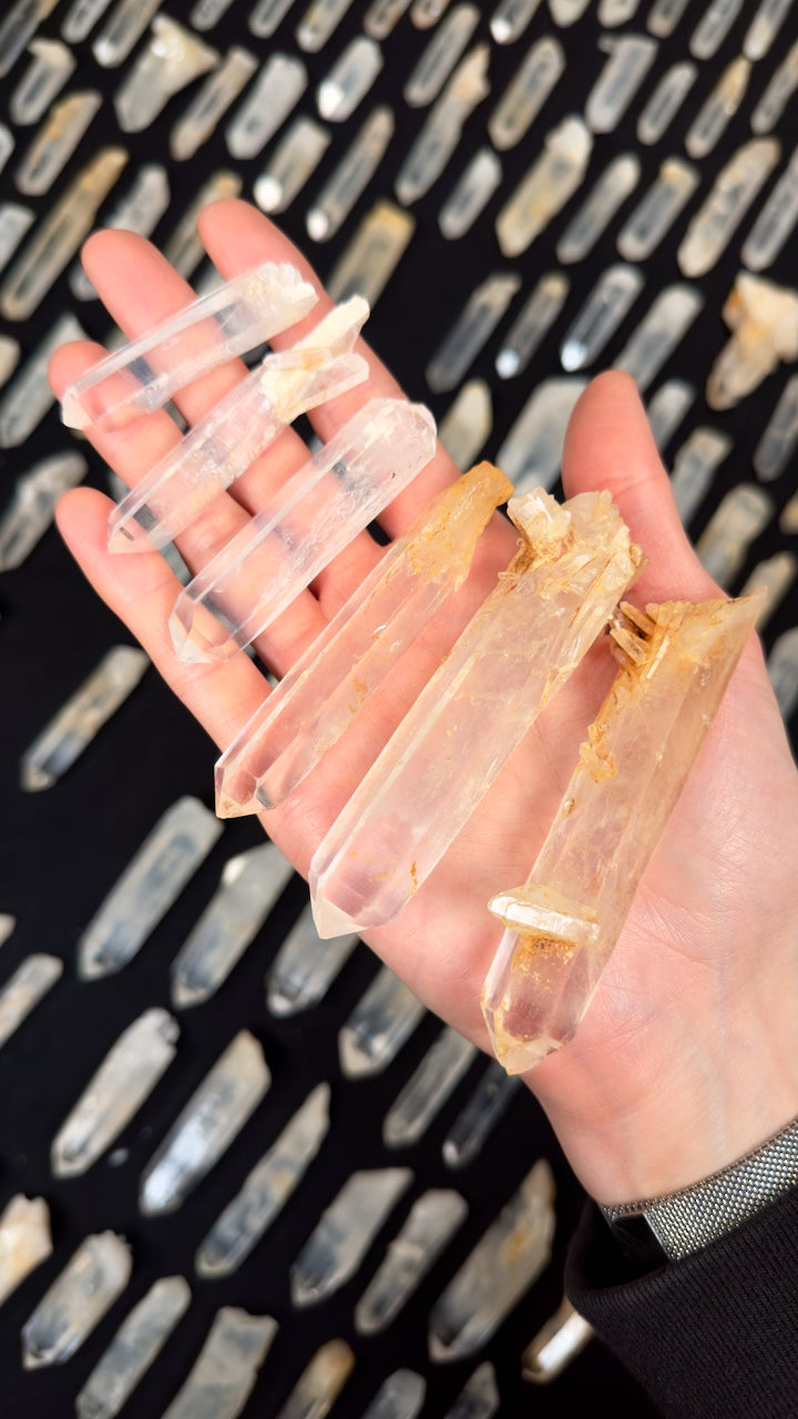 Golden Healer DNA Blue Smoke Lemurian Quartz Crystal Mini Wands (BS-124)