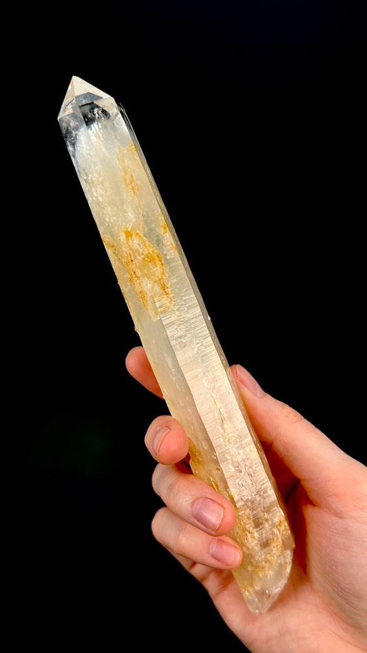 Double terminated DNA Golden Healer Blue Smoke Lemurian Quartz Wand (Lot: CO-203) Collector Specimen