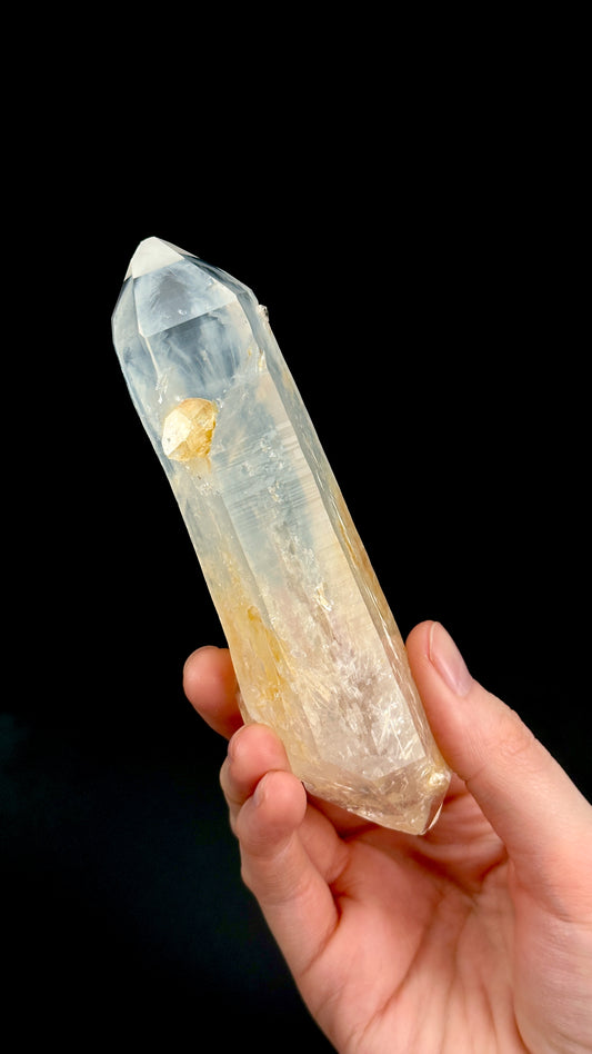 Double Terminated DNA Golden Healer Blue Smoke Lemurian Quartz Wand (Lot: CO-204) Collector Specimen
