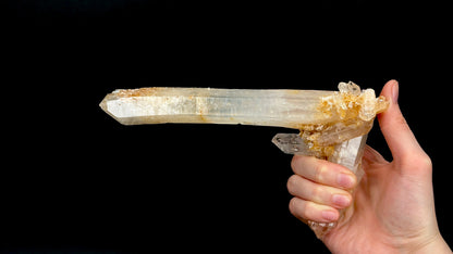 コロンビア産、非常に希少なダブルターミネーテッドDNAインターツイーンブルースモークゴールデンヒーラーレムリアンクォーツクリスタルポイント（CO-202）402g