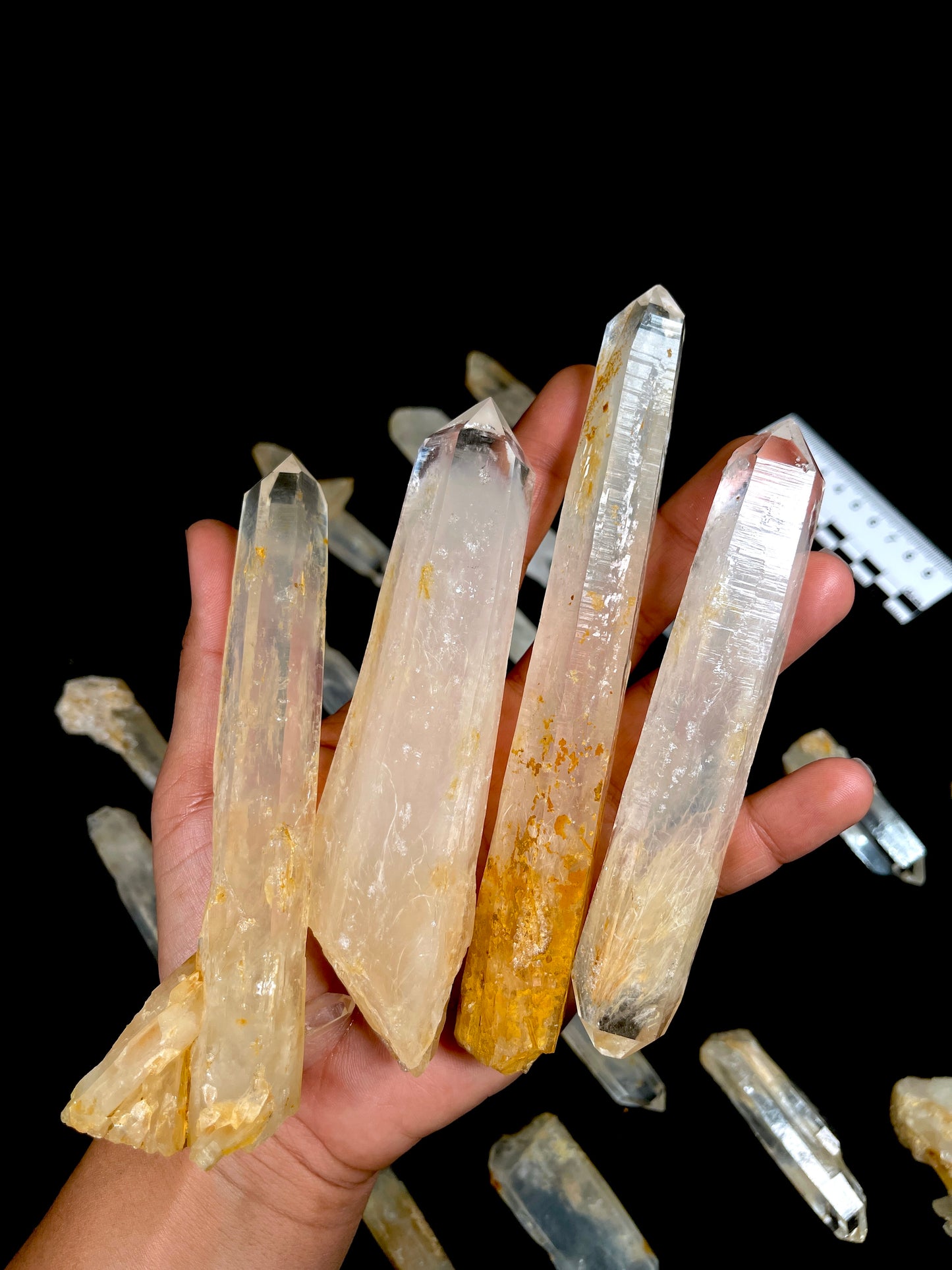 Golden Healer DNA Blue Smoke (Milton mine) Lemurian Quartz Crystal Wands Medium and Large size WHOLESALE (BS-163)