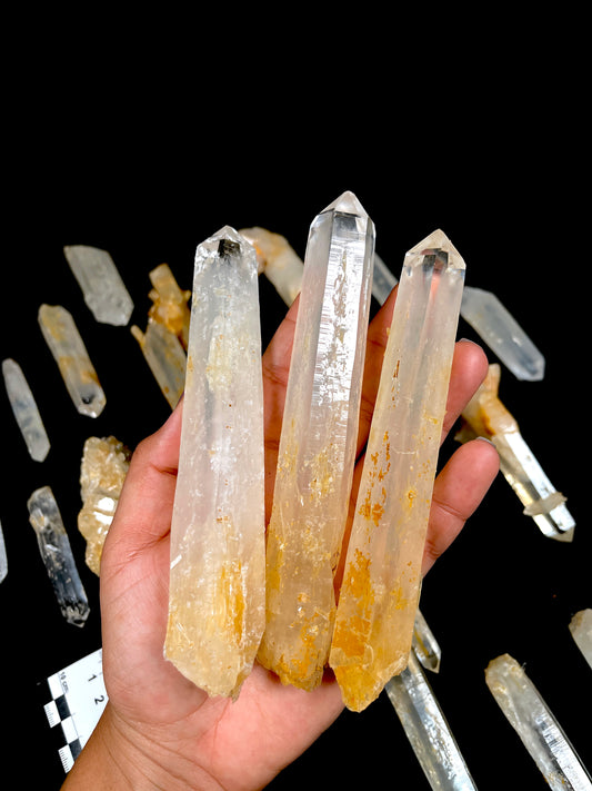 Golden Healer DNA Blue Smoke (Milton mine) Lemurian Quartz Crystal Wands Small, Medium and Large size WHOLESALE (BS-162)