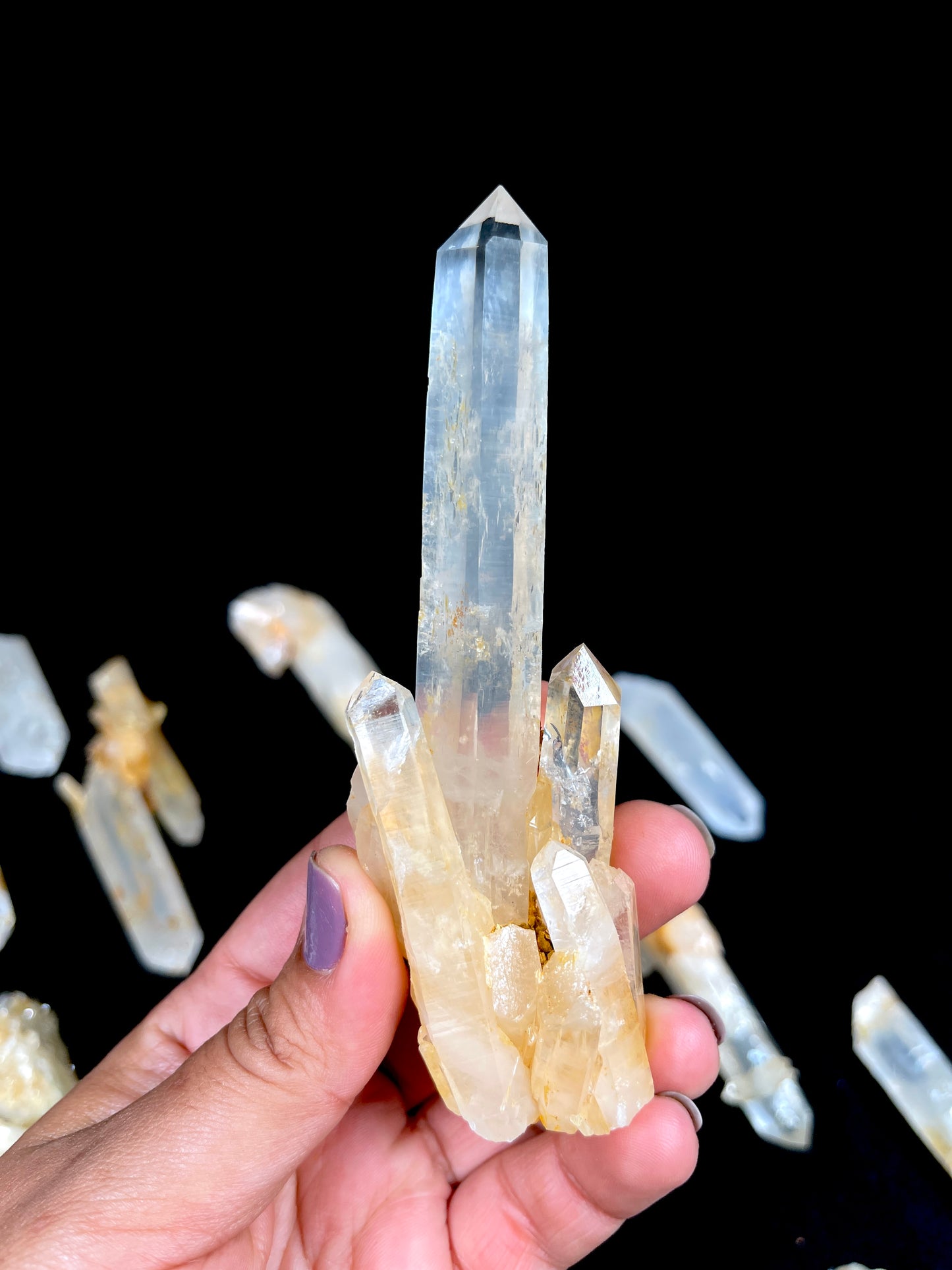 Golden Healer DNA Blue Smoke (Milton mine) Lemurian Quartz Crystal Wands Small, Medium and Large size WHOLESALE (BS-162)