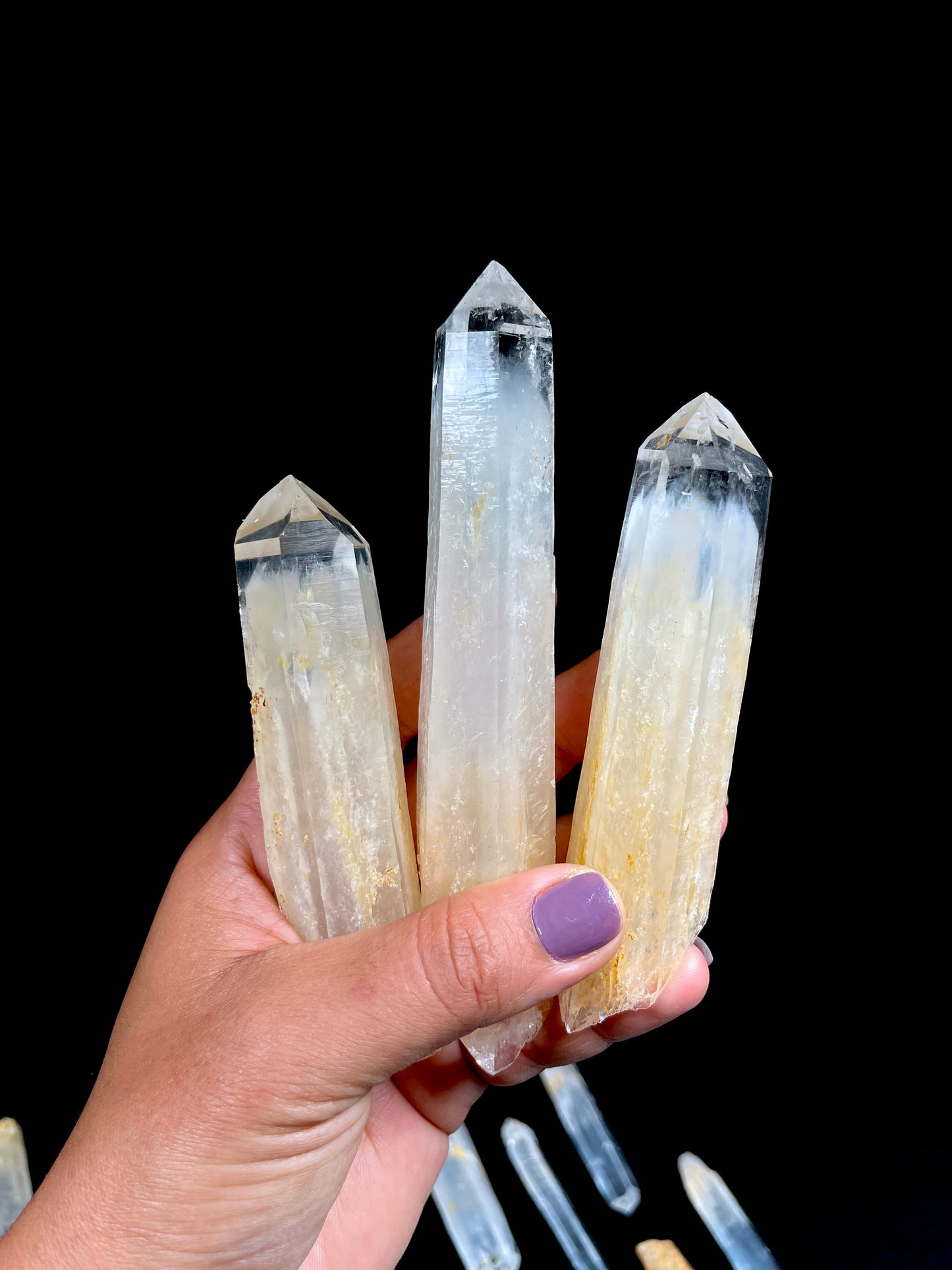 Golden Healer DNA Blue Smoke (Milton mine) Lemurian Quartz Crystal Wands Mixed sizes WHOLESALE (BS-168)