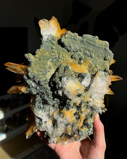 超レア！ゴールデンヒーラーグリーンレムリアンクォーツクラスターコレクター標本（ロット：CO-258）