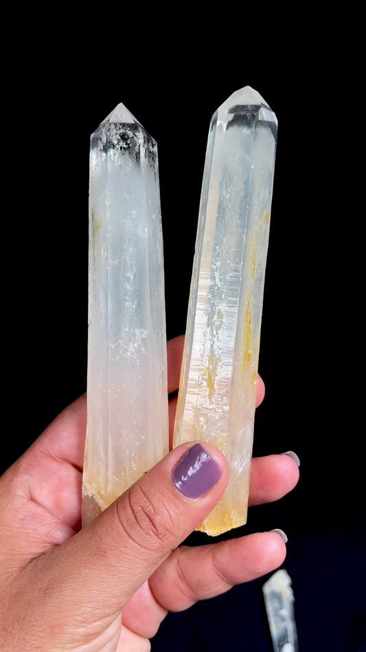 Golden Healer DNA Blue Smoke (Milton mine) Lemurian Quartz Crystal Wands Small, Medium and Large size WHOLESALE (BS-161)