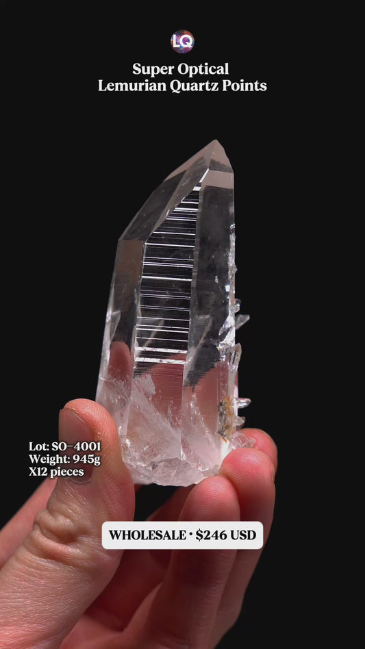 SUPER OPTICAL LEMURIAN QUARTZ POINTS (SO-4001) | WHOLESALE LOT | MEDIUM SIZE 945g x12