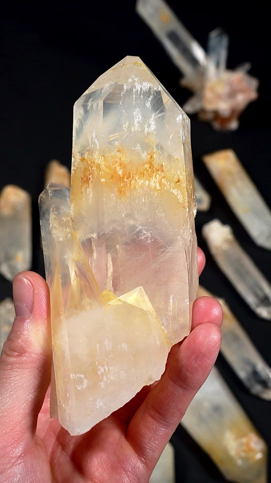 Golden Healer DNA Blue Smoke (Milton mine) Lemurian Quartz Crystal Wands WHOLESALE (BS-334)